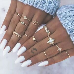 Golden Celestial Princess Midi Ring Set